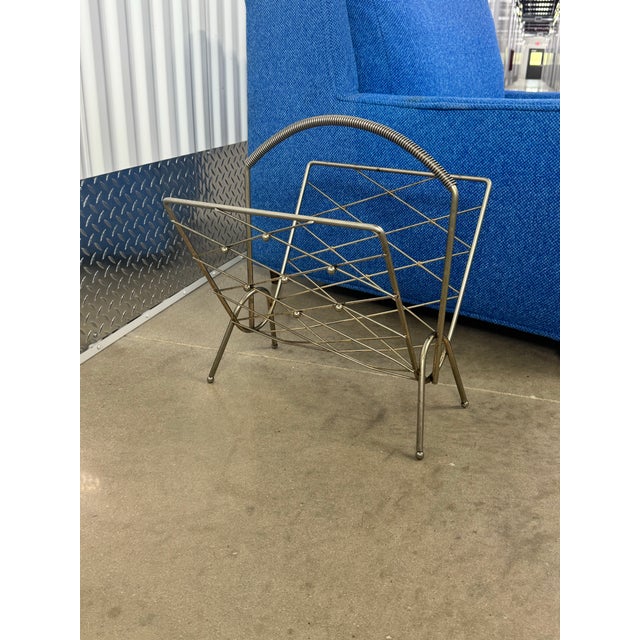 Mid-Century Modern 1960s Mid Century Modern Atomic Metal Storage Rack for Books, Magazines, Newspapers For Sale - Image 3 of 8