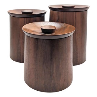 Mid 20th Century Teak Wood Canisters, Set of 3 For Sale