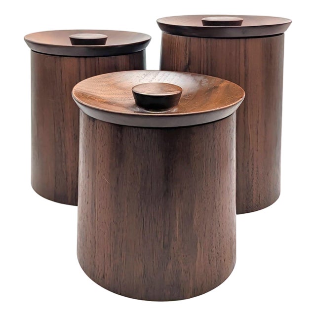 Mid 20th Century Teak Wood Canisters, Set of 3 For Sale