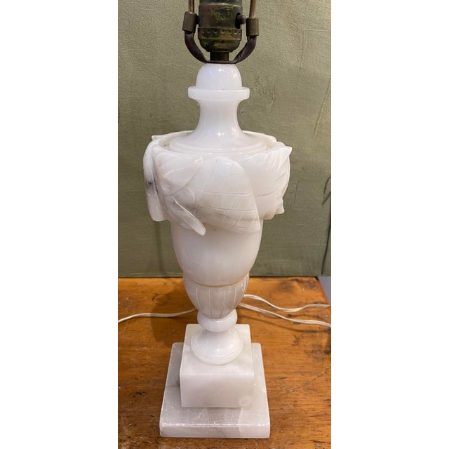 Antique Italian Carved Alabaster Neoclassical Table Lamps - A Pair For Sale - Image 6 of 8