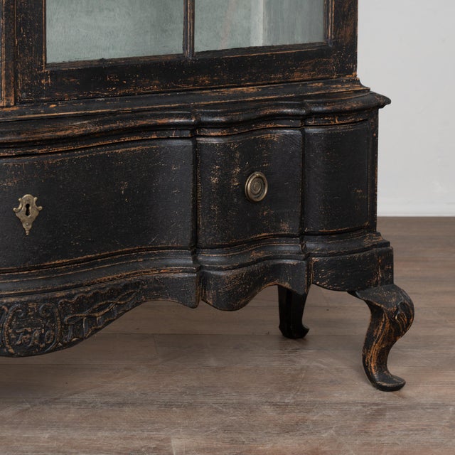 19th Century Danish Black Painted Oak Display Cabinet Vitrine Bookcase For Sale - Image 14 of 16