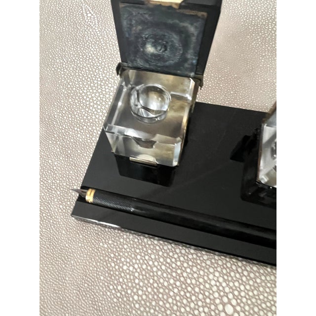 A stunning Black Glass ink well with two lidded Crystal ink wells. The piece is wonderful and in very good condition. Also...