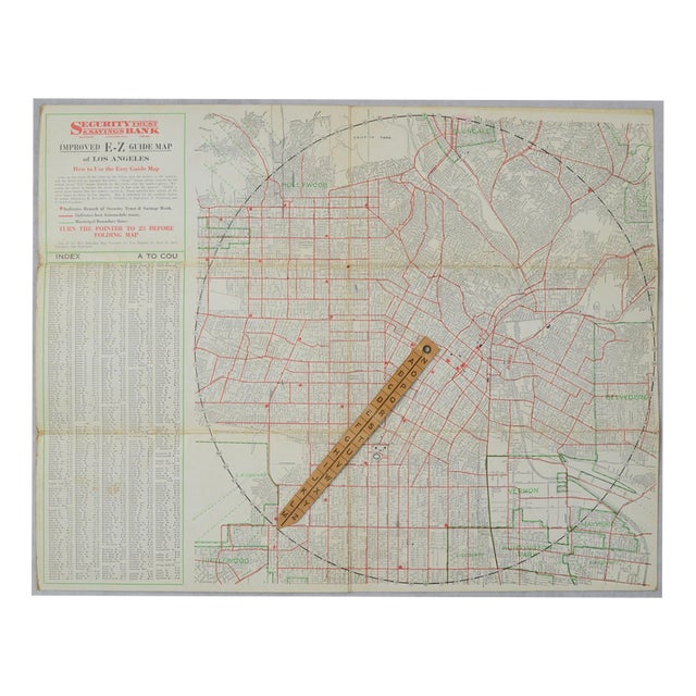 Antique E-Z Guide Map of Los Angeles with Rotating Locator, 1927 For Sale
