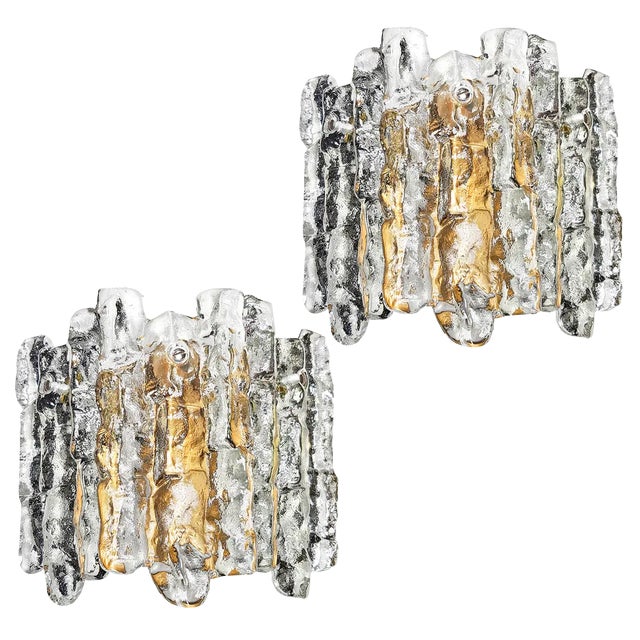 Mid-Century Ice Glass Sconces from Kalmar, Austria, 1960s, Set of 2 For Sale