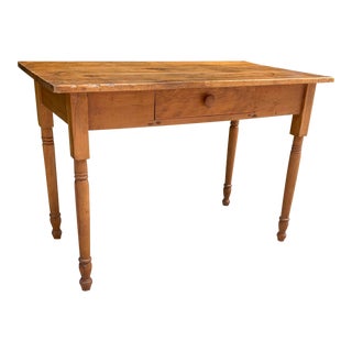 19th Century Rustic Farmhouse Wood Table With Single Drawer For Sale