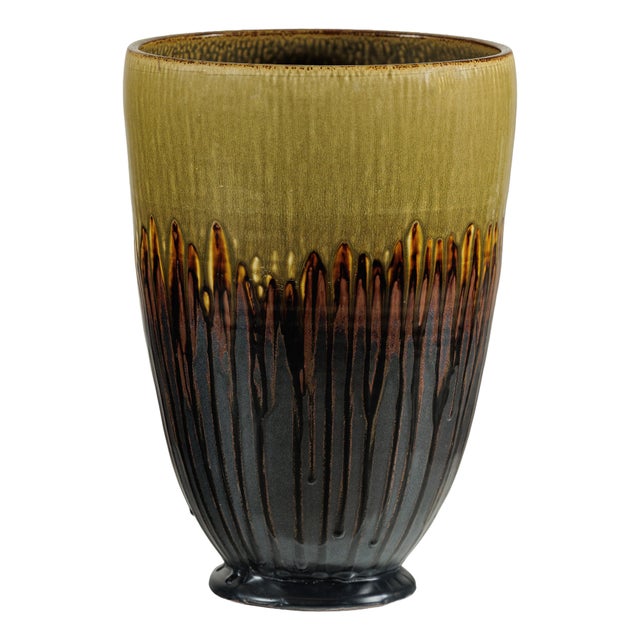 Late 20th Century Large Artisan Ceramic Planter with Olive and Brown Drip Glaze For Sale - Image 14 of 18