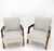 Mid 20th Century Pair New Linen Upholstery Heavy Solid Maple Frames American Lounge Chairs Mint! For Sale - Image 5 of 14