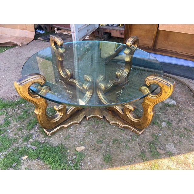 Wood Vintage Mid Century Rococo Gilt Coffee Table Hollywood Regency Era For Sale - Image 7 of 12