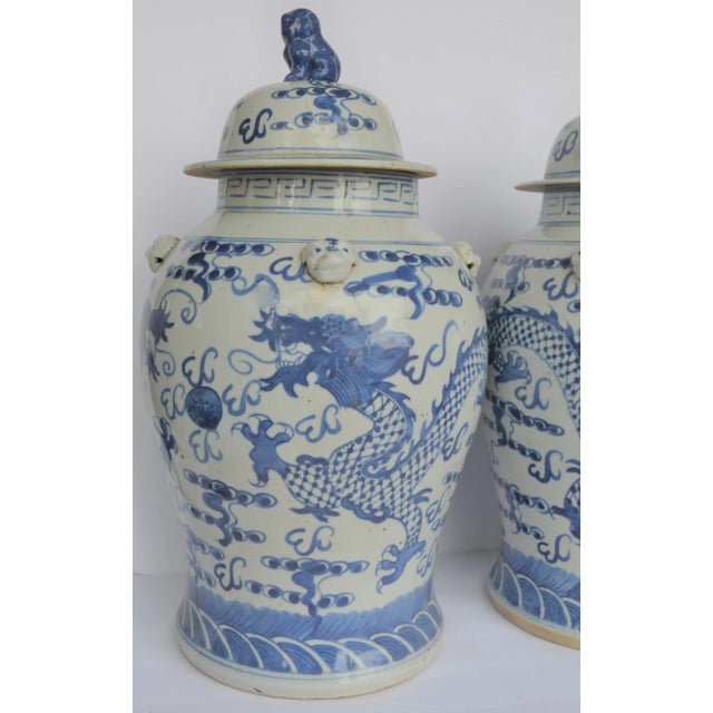 2010s Large Chinoiserie Blue and White Dancing Dragon Ginger Jars, a Pair For Sale - Image 5 of 9