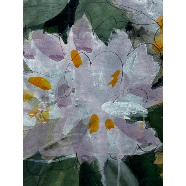 Illustration Portrait Painting White Poodle Dog With Rhododendron Flowers by Charles Frederick Tunnicliffe For Sale - Image 3 of 12