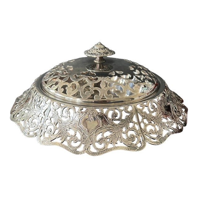 Antique Forbes Silverplate Co Large Reticulated Flower Frog Bowl Serving For Sale