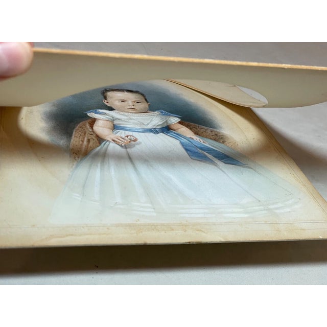Original 19th Century Portrait Asian Baby Girl Gouache Realistic Painting 1800's For Sale - Image 9 of 11