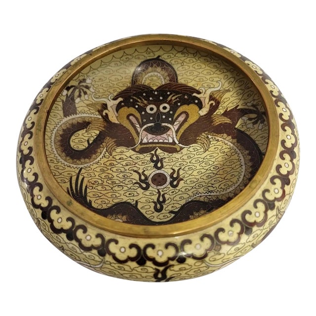 Circa-1900 Yellow Cloisonne Dragon Bowl, Chinese, Late Qing Dynasty For Sale
