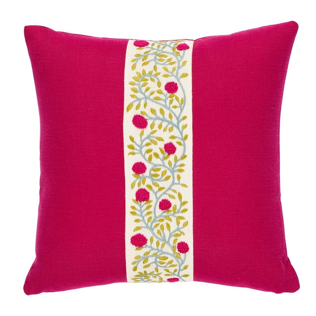 2020s Schumacher Ashoka 18" Pillow in Magenta & Leaf For Sale - Image 5 of 5