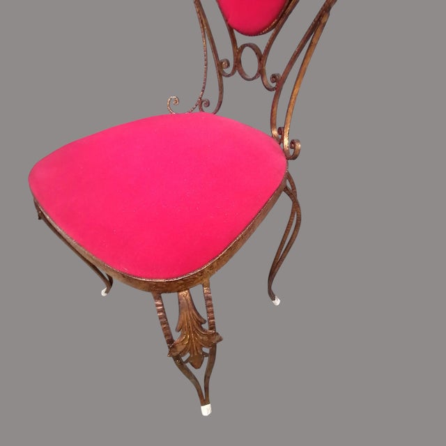 Wrought Iron Hallway Mirror with Marble and Chair with Floral Motif attributed to Pier Luigi Colli, 1960s, Set of 2 For Sale - Image 6 of 8