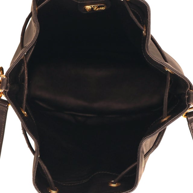 Gucci Black Leather and Canvas Micro Guccissima Drawstring Sherry Line Bag, 1980 For Sale - Image 6 of 10