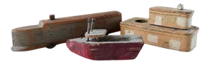 Vintage Collection Folk Art Handmade Boats & Train - Set of 3