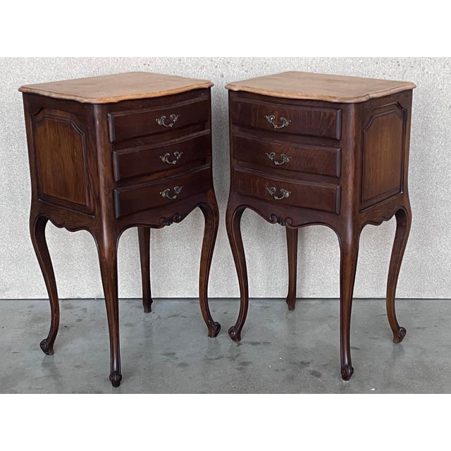 Antique Louis XV French Darkness Oak Nightstands, Set of 2 For Sale - Image 4 of 12
