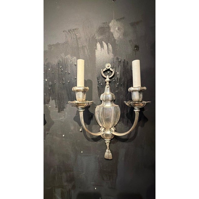 Neoclassical 1900s Caldwell Silver Plated Sconces 2 Lights For Sale - Image 3 of 6