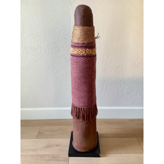 1980s Tall Southwestern Mixed-Media Figurative Sculpture With Brass Face by Naida Seibel, 41.5” H For Sale - Image 9 of 10