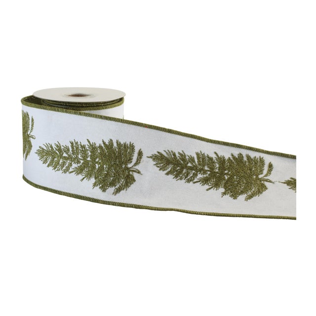 Bring the beauty of the outdoors into your holiday décor with this embroidered pine branch wired ribbon. Featuring...