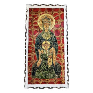 Sacred Image Hammered Glass Panel in the style of Fontana Arte, Italy, 1970s For Sale