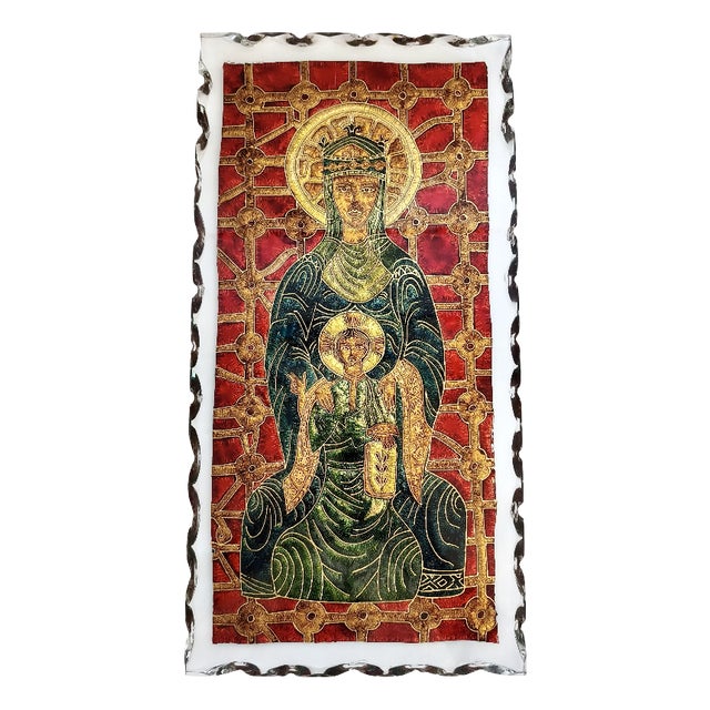 Sacred Image Hammered Glass Panel in the style of Fontana Arte, Italy, 1970s For Sale