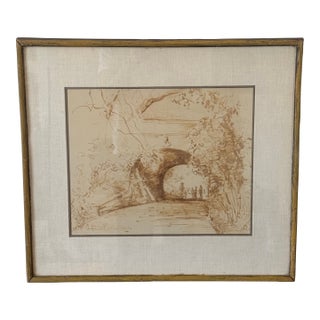Signed Antimo Beneduce Sepia Landscape Study Drawing For Sale