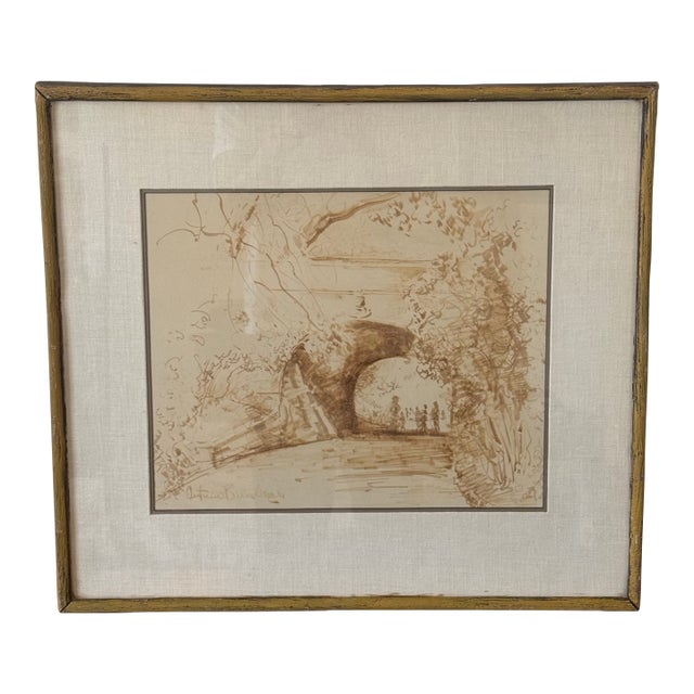 Signed Antimo Beneduce Sepia Landscape Study Drawing For Sale