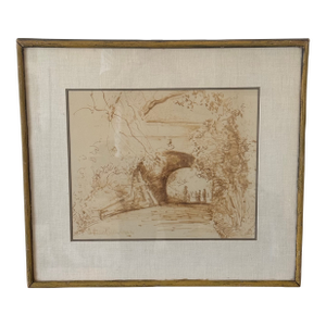 Signed Antimo Beneduce Sepia Landscape Study Drawing