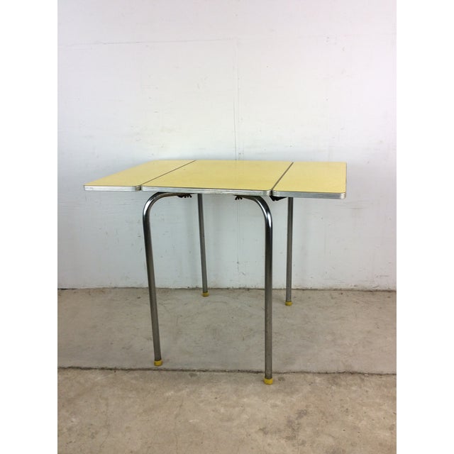 Mid Century Modern Small Yellow Formica Top Table With Two Drop Leafs For Sale - Image 9 of 12