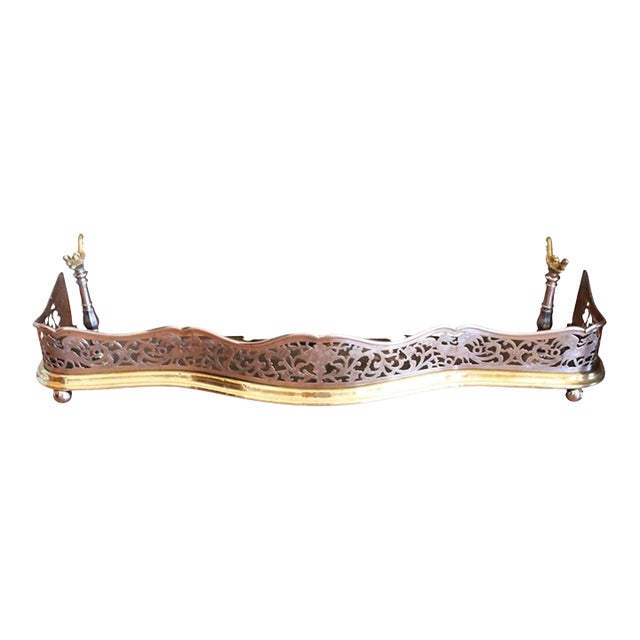 Antique English Polished Steel and Brass Open Frieze Fender With Built in Tool Rests For Sale