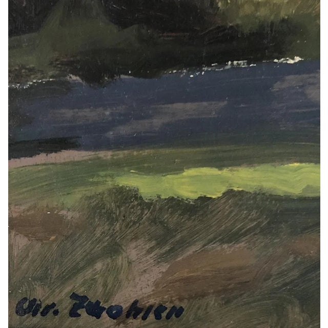 Modern Christian Zwahlen, Rural Landscape, Oil on Wood, Framed For Sale - Image 3 of 9