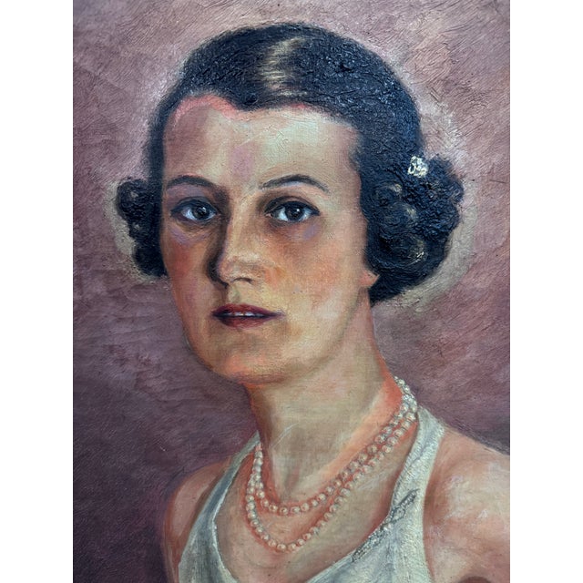 Art Deco 1938 European Society Portrait, Paris, Signed Baron Th. Meyendorff – Original Oil on Canvas For Sale - Image 3 of 7