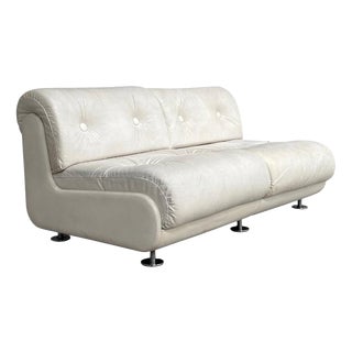 Space Age White Leather Two Seat Lounge Sofa, 1970s For Sale