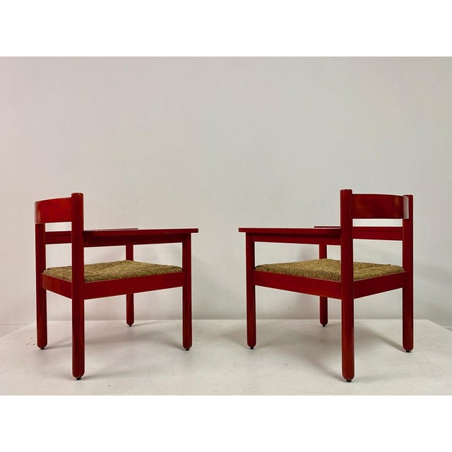 Set of Italian Red Armchairs with Rush Seats, 1960s For Sale - Image 14 of 17