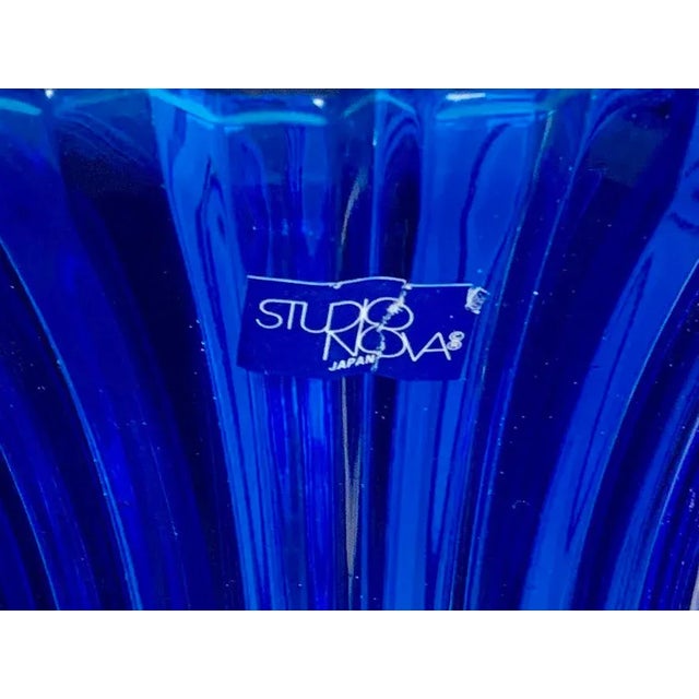 Vintage Modern Turquoise Blue Ribbed Glass Vase For Sale In San Diego - Image 6 of 7