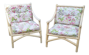 White Lacquered Bamboo Armchairs, Italy, 1970s, Set of 2