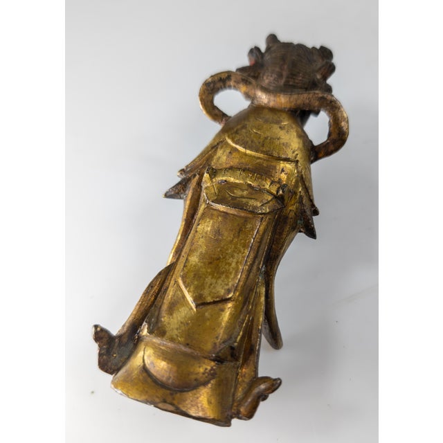 17th Century Ming or Qing Dynasty Chinese Gilt Bronze Daoist Attendant Figure For Sale - Image 14 of 14
