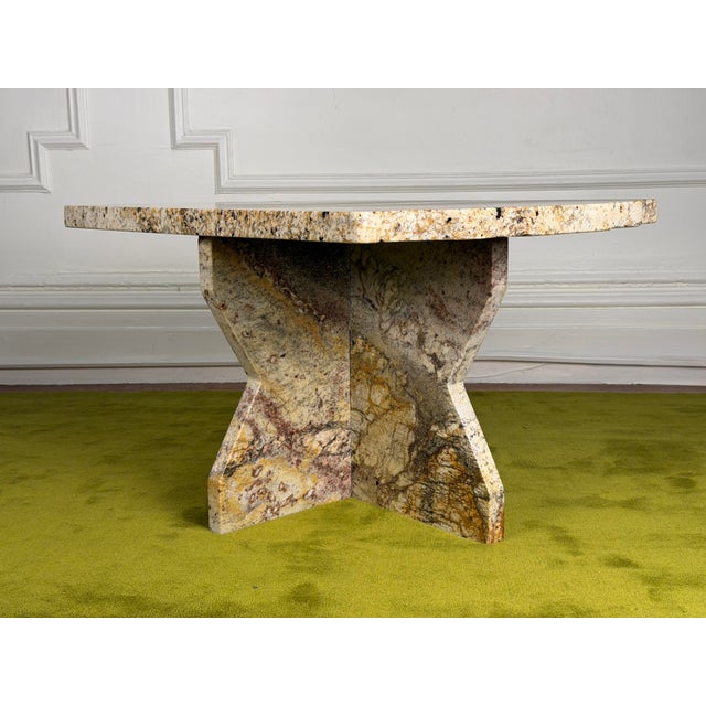 Unique Vintage Postmodern Granite Stone Coffee Table With Scalloped Edge For Sale In New York - Image 6 of 16