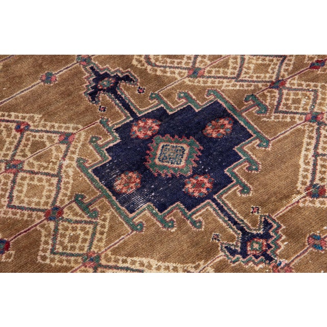 Textile Brown Vintage Hamadan Hand-Knotted Wool Rug With Geometric Pattern For Sale - Image 7 of 8