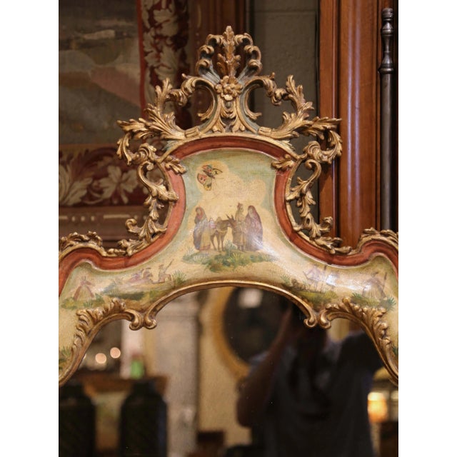 Rococo 19th Century Italian Louis XV Style Giltwood Painted Rococo Wall Mirror For Sale - Image 3 of 7