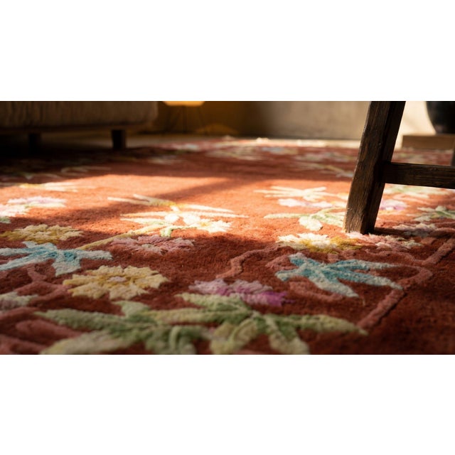 1930s Ruby Red Floral Antique Chinese Art Deco Carpet 4'4" X 6'6" Knotted Wool Rug For Sale - Image 15 of 15