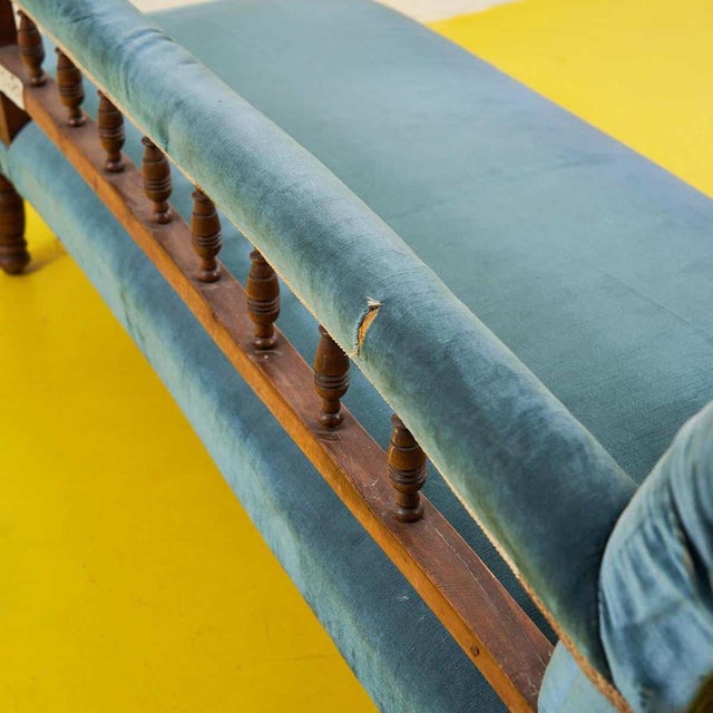 Teal Wooden and Velvet Daybed Sofa For Sale - Image 8 of 12