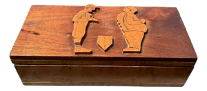 Mid- 20th C. Hand Hewn Burl Wood Valet Box With Baseball Imagery