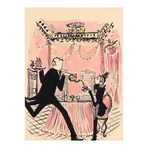 "Teatime" Contemporary Original Whimsical Figurative Print by Pauline de Roussy de Sales