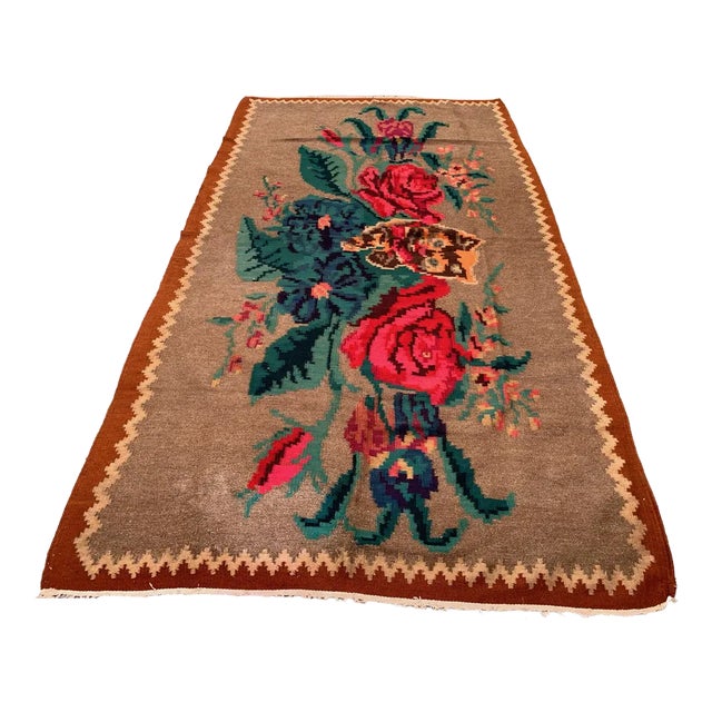 Large Vintage Moldovan Wool Square Kilim Rug For Sale