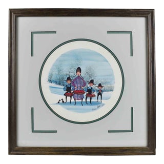 1986 "Kid's Apple" Folk Art Figurative Print by P. Buckley Moss For Sale