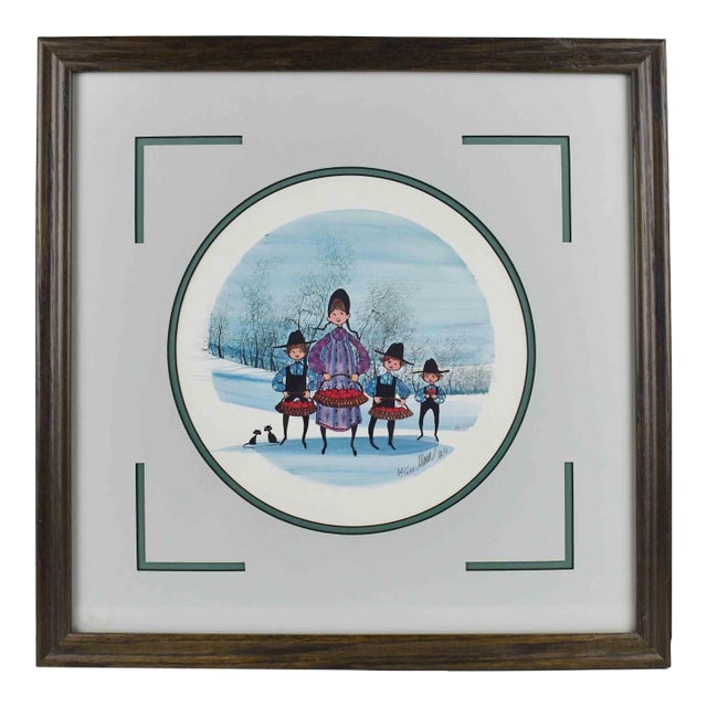 1986 "Kid's Apple" Folk Art Figurative Print by P. Buckley Moss For Sale