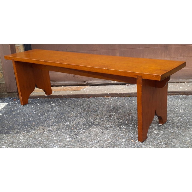 Brown 20th Century Early American Style Stained Fruitwood Bench For Sale - Image 8 of 9